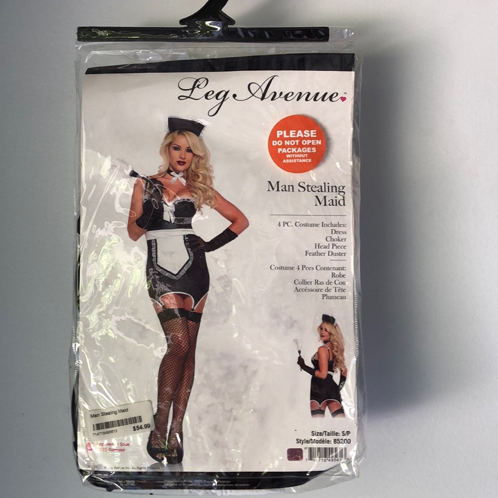 Leg Avenue Halloween Costume S - Man Stealing Maid  black pleather 4 pc costume